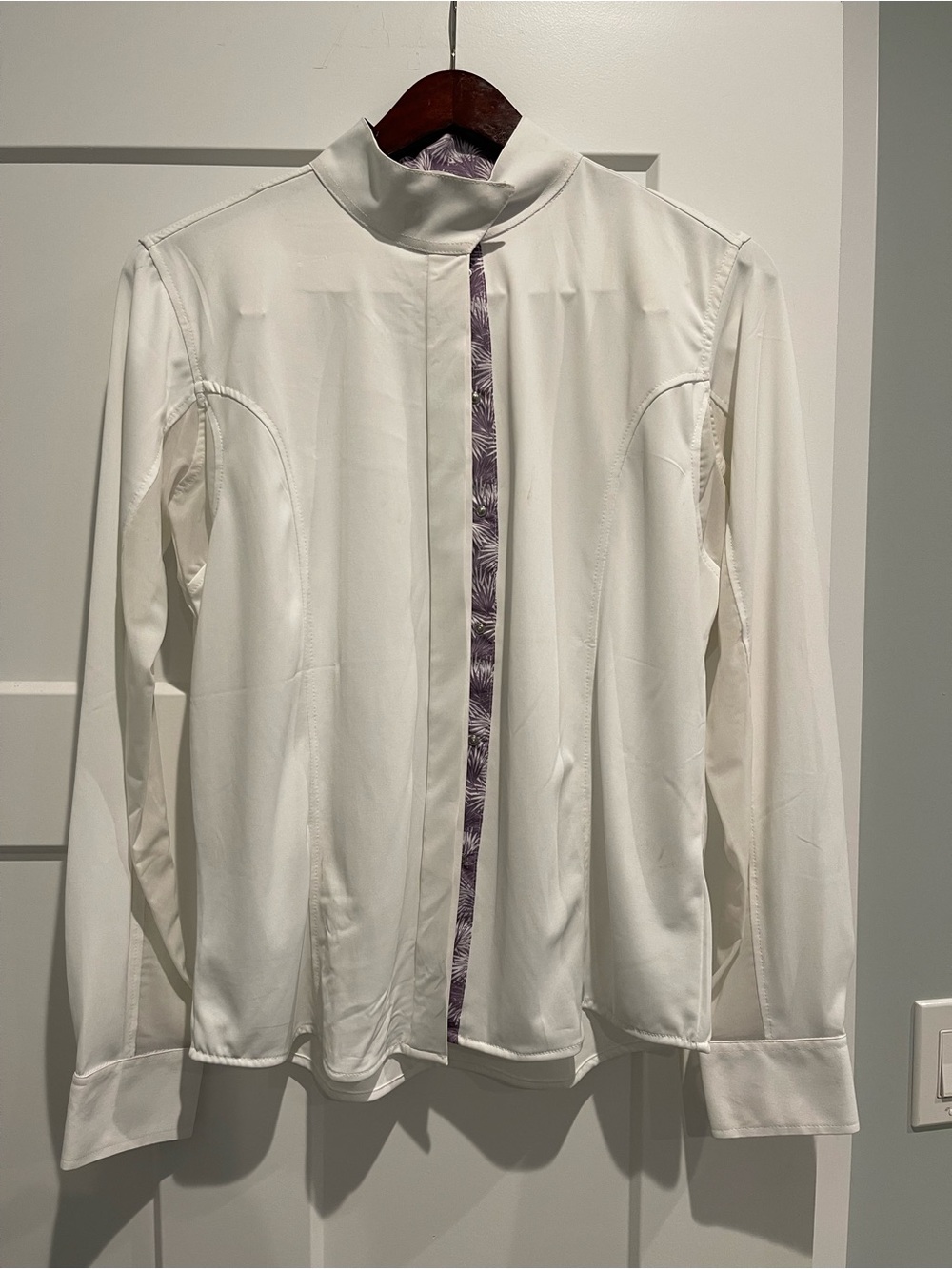 Piper White Long Sleeve Shirt with Purple Trim